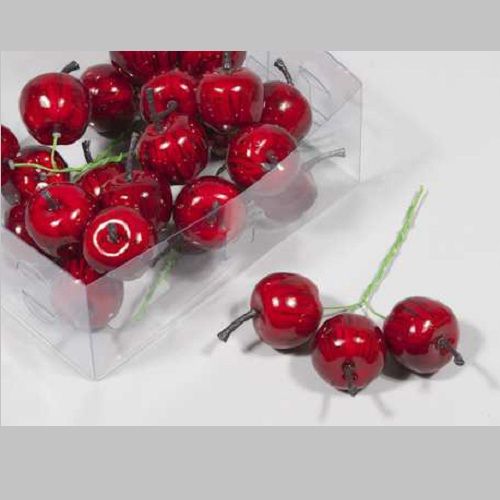 D3 cm red glossy apples 24 pcs on wire